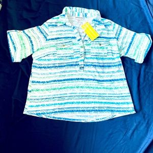 NWT! Green and blue stripe blouse, size 1X
